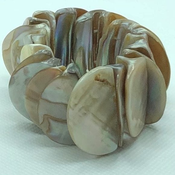 Mother of Pearl Round Abalone Stretch Bracelet - Picture 3 of 7